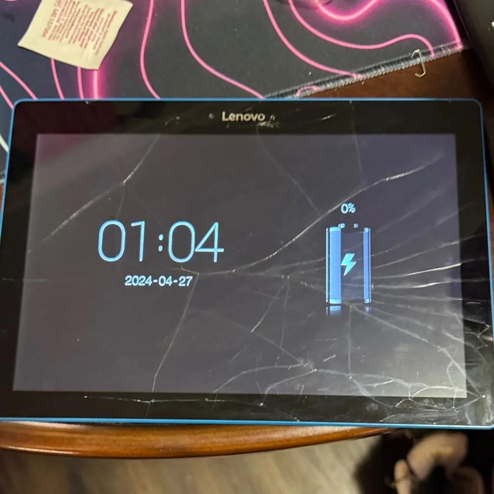 Lenovo Tablet with Black Screen and Blue Frame